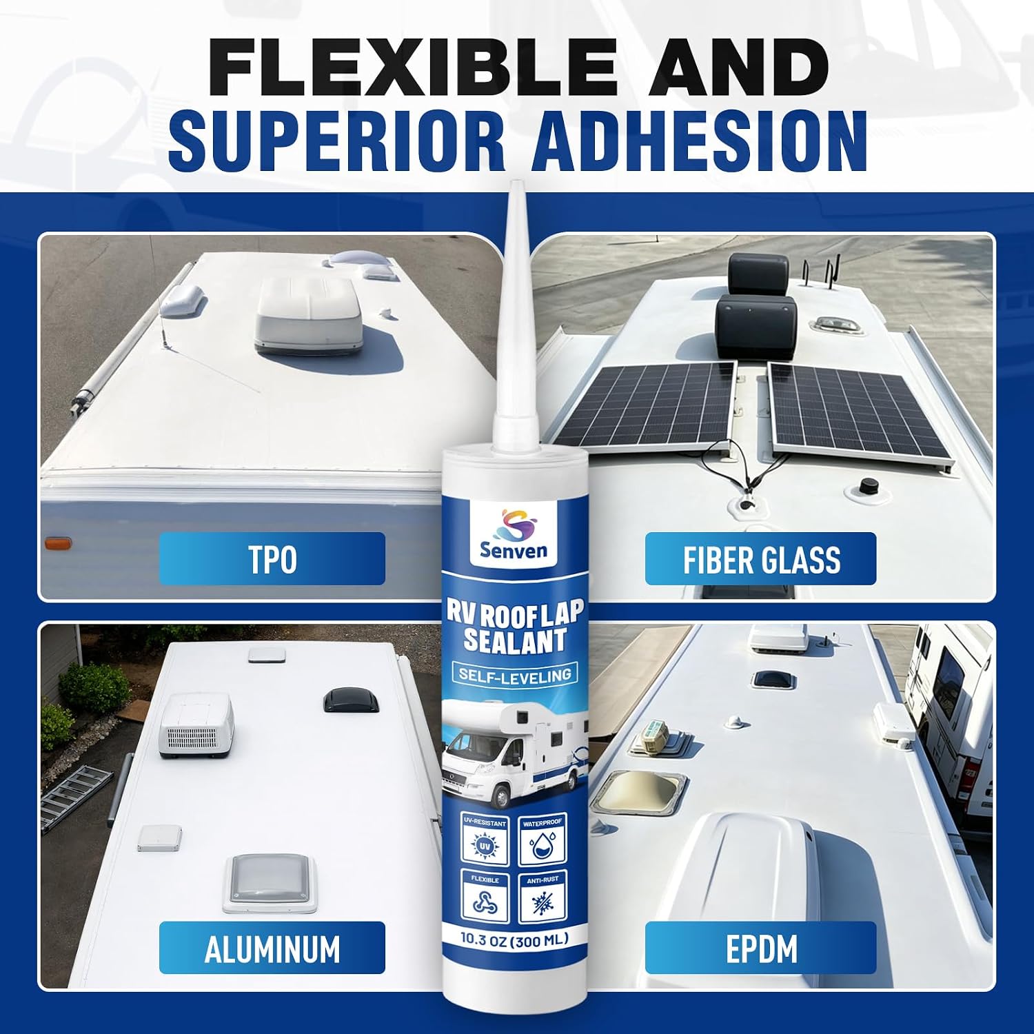 SENVEN Self-Leveling RV Roof Sealant 4pcs Self-Leveling Lap Sealant White