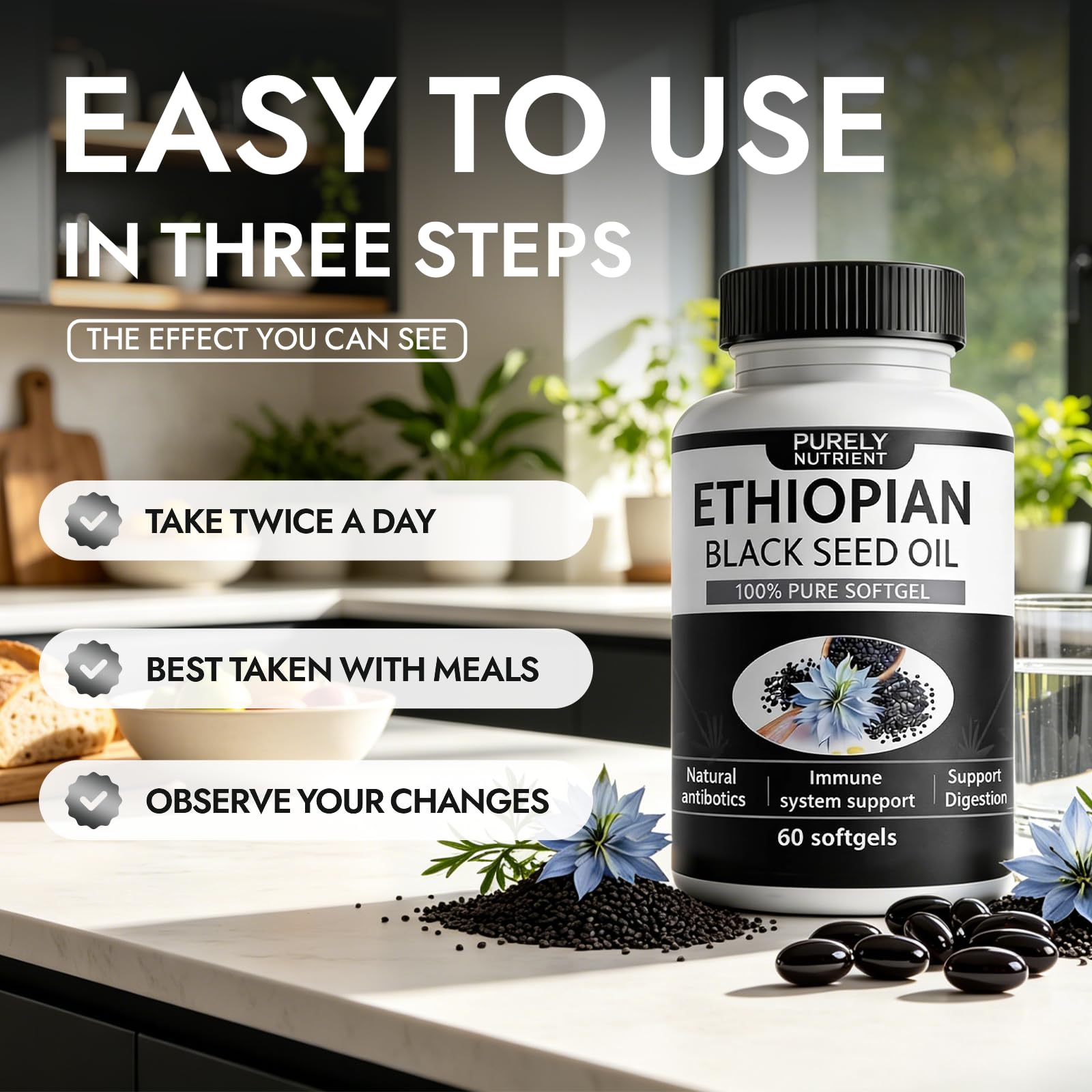 Purely Nutrient Ethiopian Black Seed Oil - Cold-Pressed Nigella Sativa Seed Oil, High Thymoquinone Formula, Non-GMO, Gluten Free - 60 Count(1pc) — Amazon image 7
