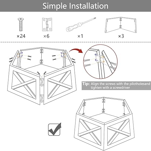 Miniatura 5 de Yoochee Caja hexagonal de madera blanca para collar de árbol de Navidad, 6 paneles, alternativa de falda rústica para árbol de granja, se adapta a