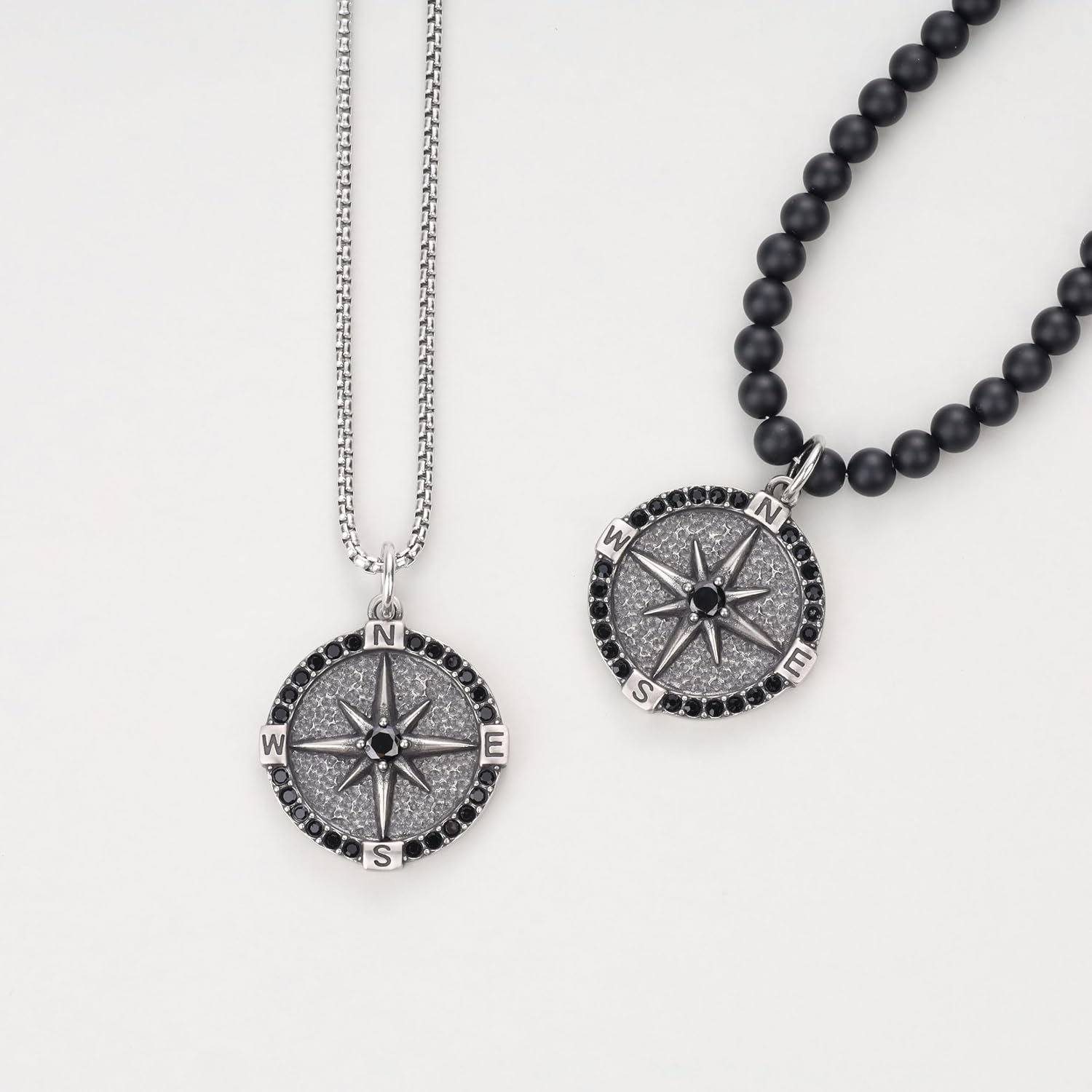 GAVU Vintage CZ Paved Compass Necklace for Men, Stainless Steel Necklace for Men20/22"/24"
