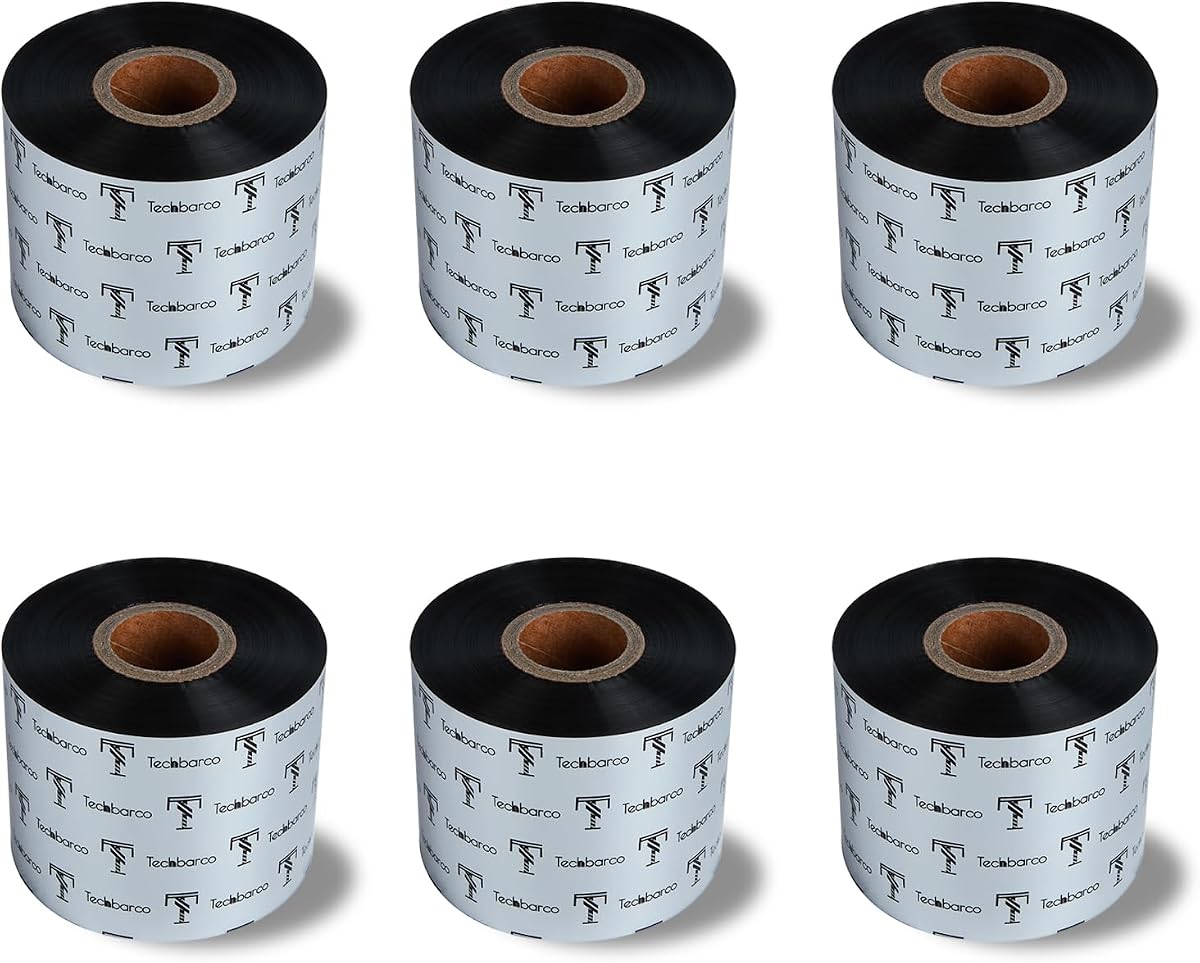 6 Rolls 2.36" x 1476' Premium Enhanced Wax Thermal Transfer Ribbon | 60mm x 450m Black Industrial Barcode Label Printer Ribbon - Compatible with Zebra, TSC, GoDex, Citizen, 1" Core