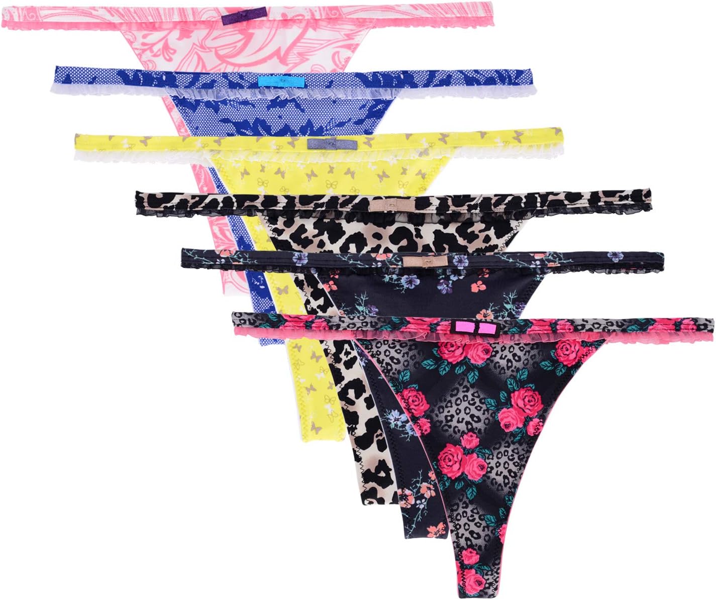 UWOCEKA Thongs for Women - 6 Pack Women's Panties G String Thong & T Back for Ladies (6PCS Nylon, Medium)