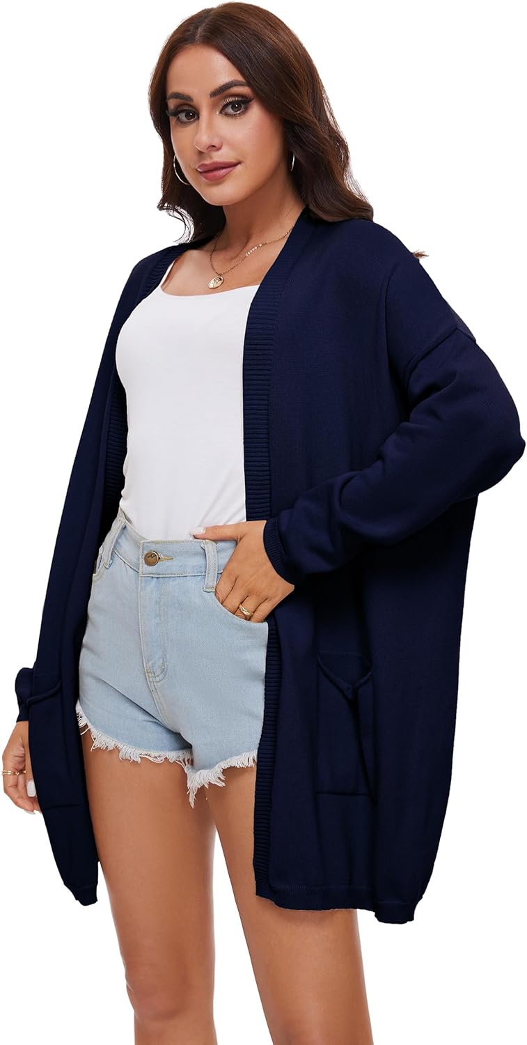 Women's 100% Cotton Lightweight Open Front Cardigans with Pockets Oversized Knit Casual Sweaters Outwear - Image 2