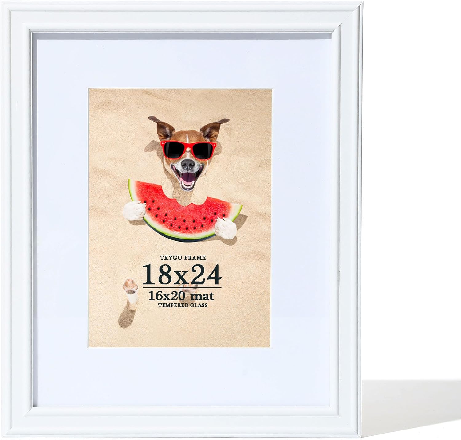 18x24 Picture Frame White Matted to 16x20 Photo, Oak Wooden Frame 18 x 24 photo for Wall, Minimalist Wood Poster Frame18 by 24 with Real Glass 18"x24"Art Frame for Home Decor Gifts