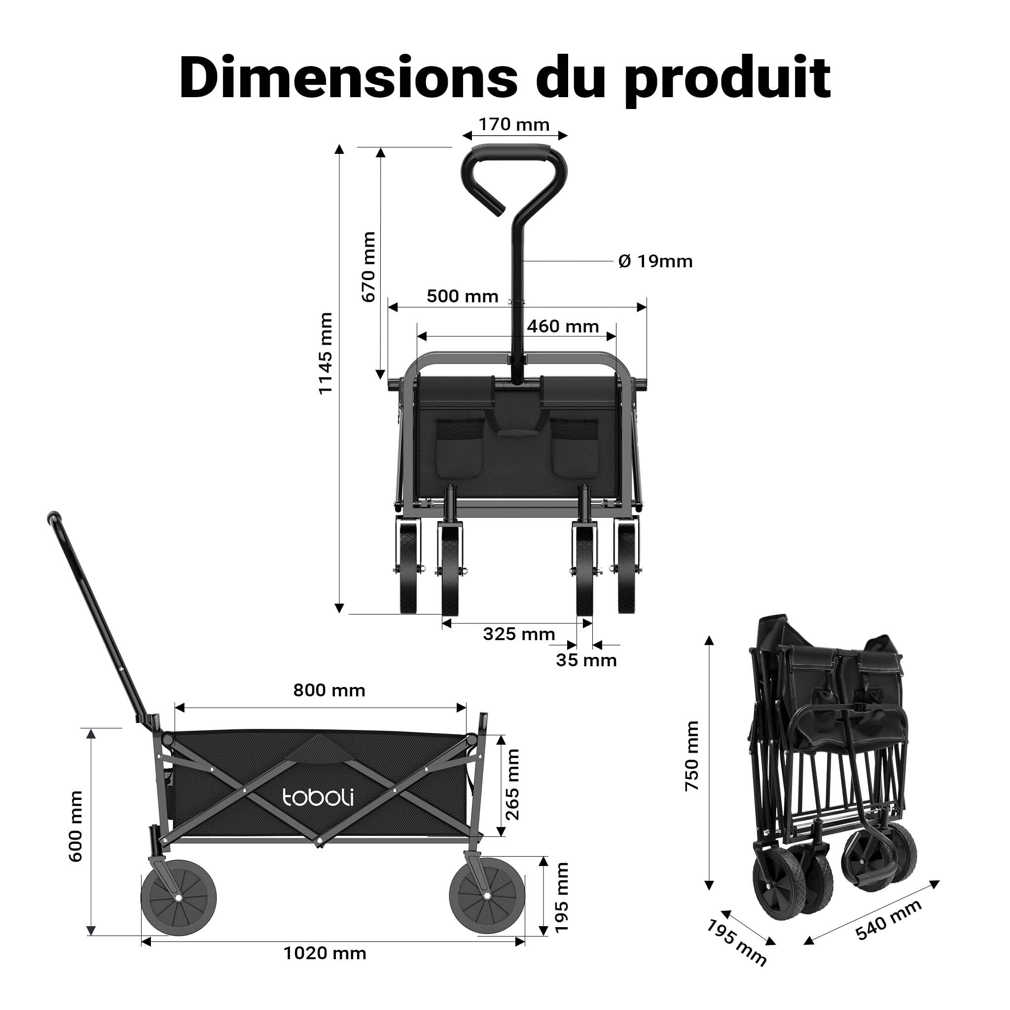 Bollerwagen Faltbar Offroad geeignet Transportwagen Schwarz Handwagen bis 100kg Traglast