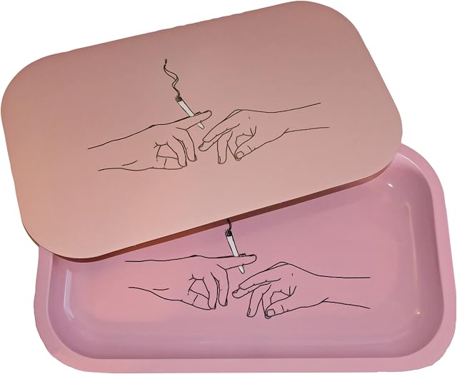 UkGlass Large Pink Metal Rolling Tray with Magnetic Lid - The Ultimate Tray Kit to Keep Your Smoking Accessories Safe (Large Rolling Tray with Lid)