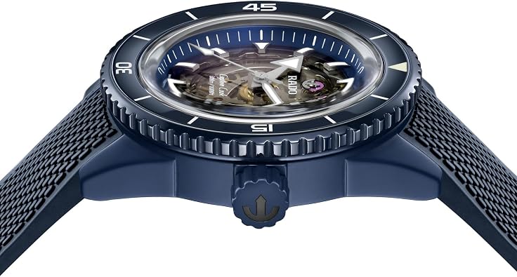 Rado - Captain Cook - Men's Automatic Swiss Watch - 43mm Blue Dial - Blue Rubber & High-Tech Ceramic Bracelet - R32153209