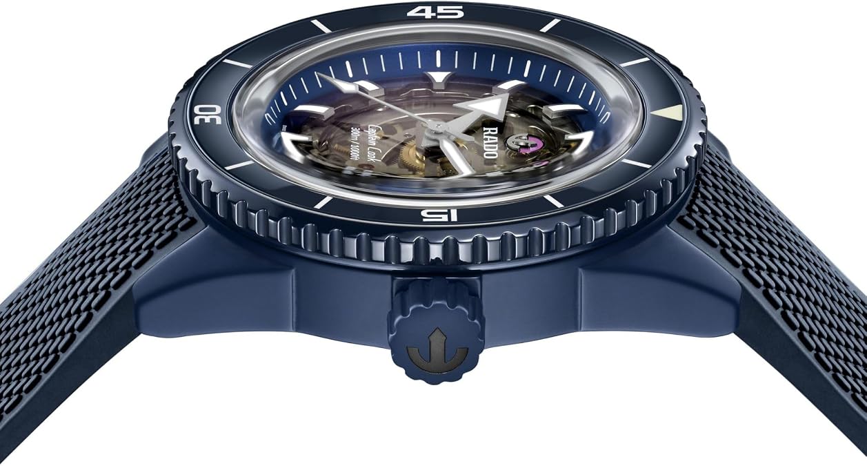 Rado - Captain Cook - Men's Automatic Swiss Watch - 43mm Blue Dial - Blue Rubber & High-Tech Ceramic Bracelet - R32153209