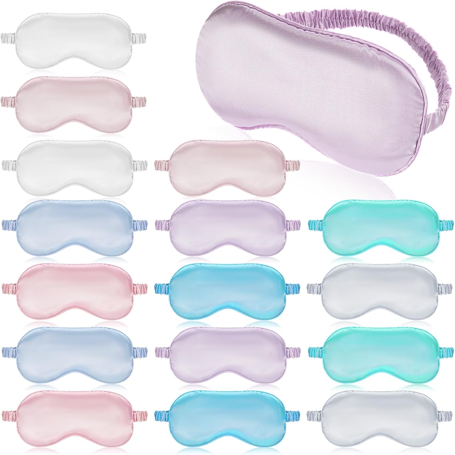 16 Pcs Satin Silk Eye Mask Blackout Sleeping Blindfolds Bulk Smooth Sleep Mask with Adjustable Strap Color Assorted Soft Eye Covers for Women Men Travel Nap Meditation Party Gifts Favors
