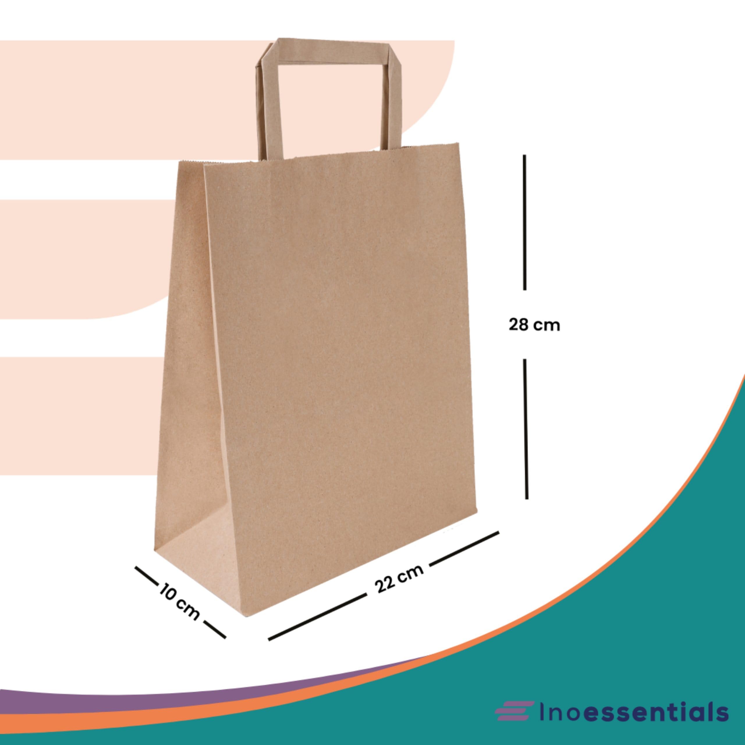 Inoverse Papiertüten mit Henkel 22+10x28 cm, Papiertragetaschen 250 Stück | Papiertüten Klein, Papiertaschen, Kraftpapier Braun, zum Bedrucken, für Einzelhandel und Boutique, Geschenkverpackung