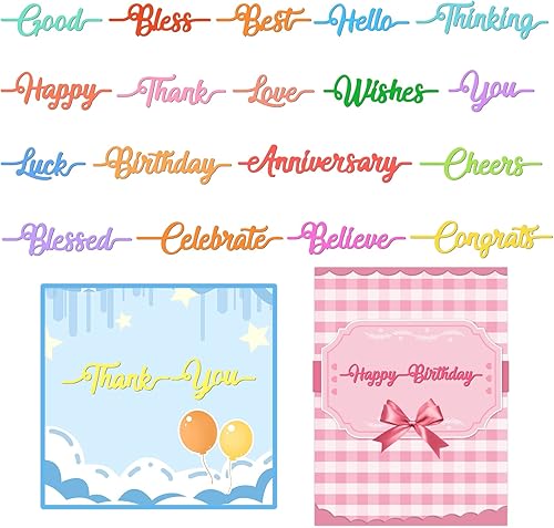 Miniatura 2 de INFUNLY 16 piezas troqueladas de palabras para hacer tarjetas Believe Blessed Die Cuts Positive Word Metal Troquel Feliz Cumpleaños para DIY