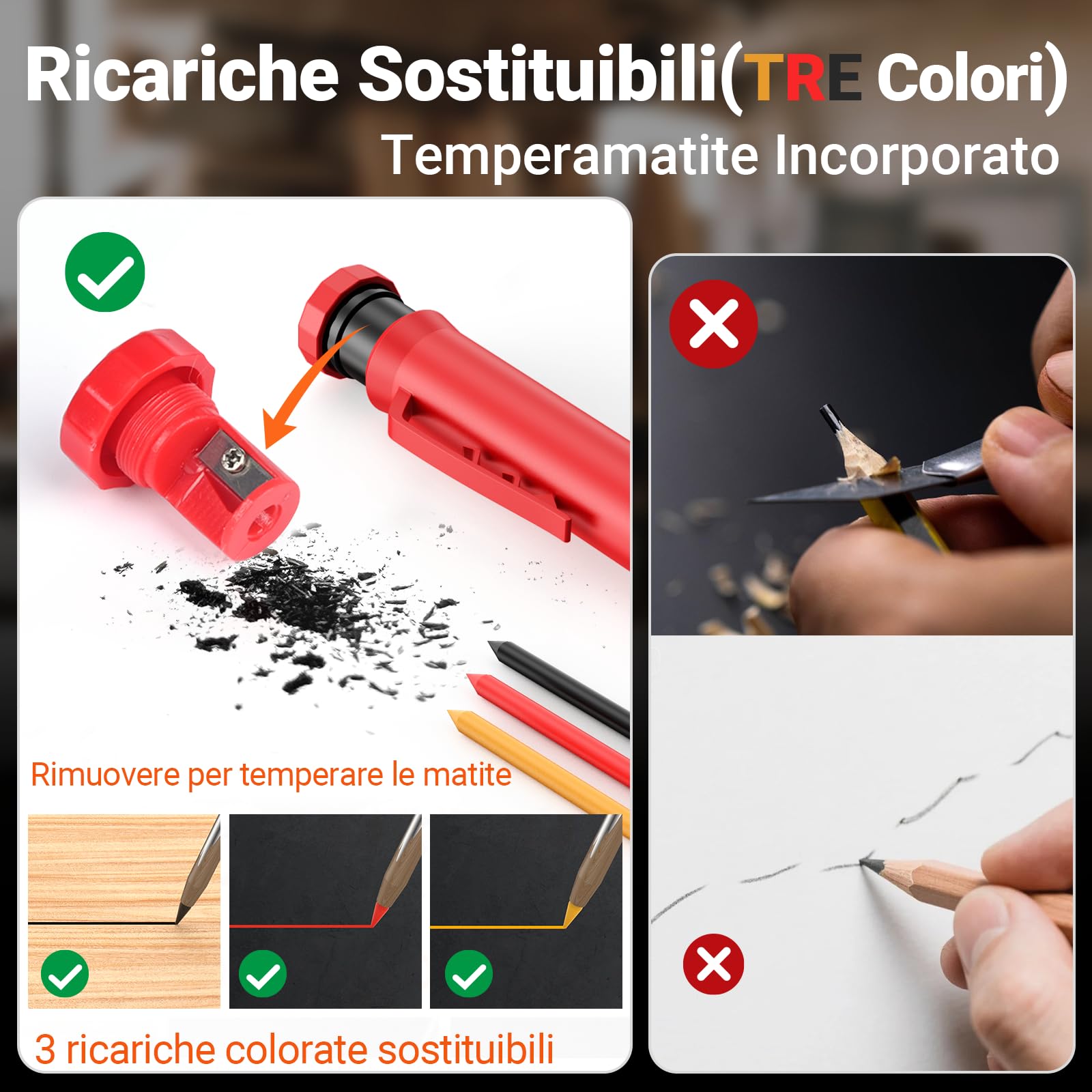 Squadra da Falegname 5 in 1, Squadra Combinata per Legno con 7‘’ e 12‘’, Righello Angolare Multiuso in Alluminio con Funzione di Foratura, con Matita Carpentiere e Ricariche Mine