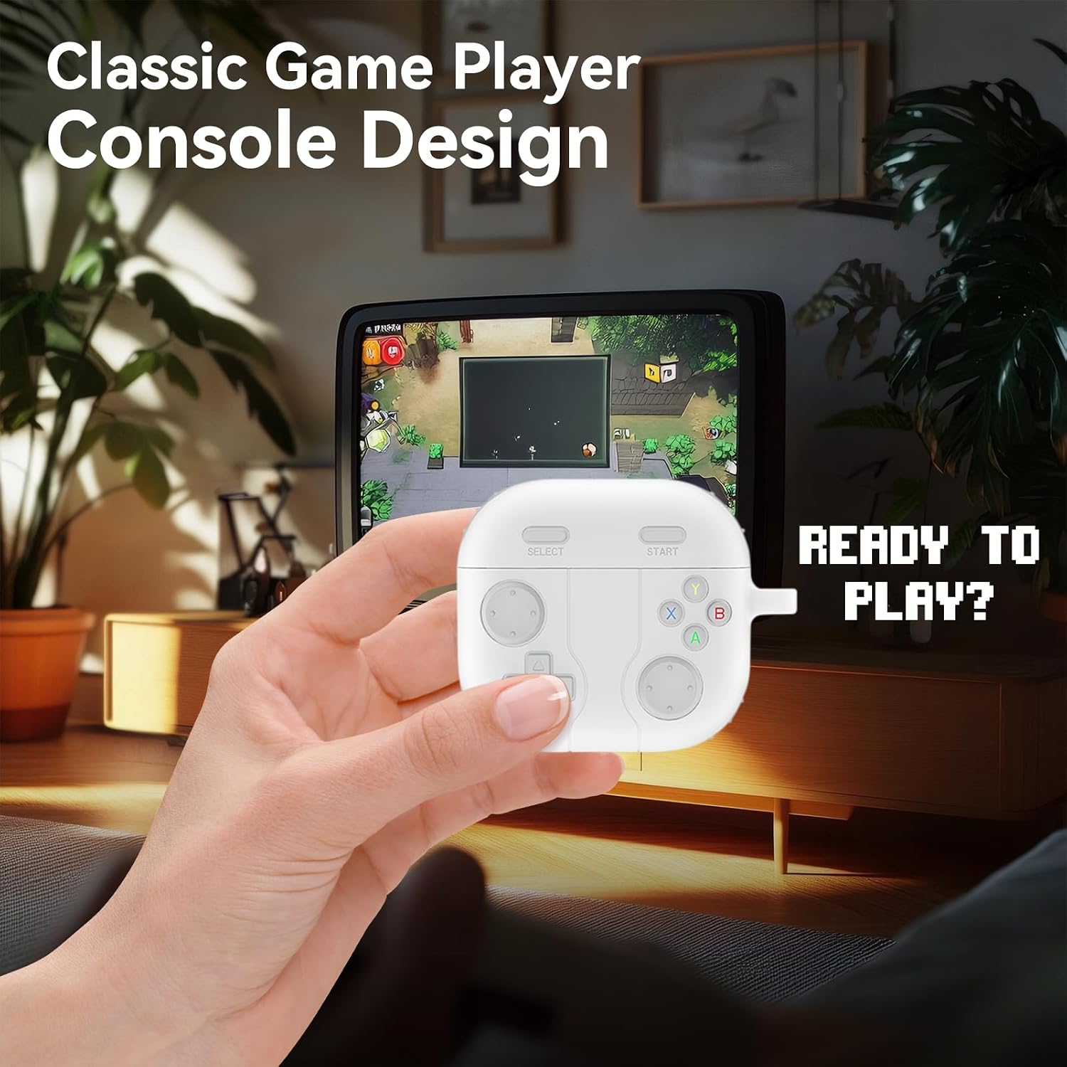 Qoosea for AirPods 4 Case Cover Silicone Protective Cover for Apple Airpods 4th Generation Shockproof Support Wireless Charging Soft Case Classic Retro Handheld Game Console Design Case White