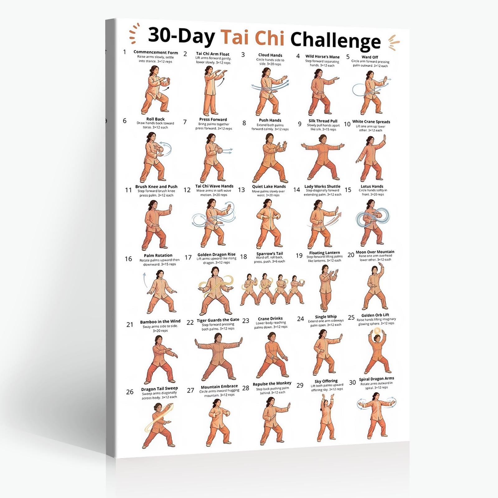 Tai Chi Walking Workout for Women Poster Balance & Mindful Movement Exercise Chart(8x12inchs，Unframed) — view 16