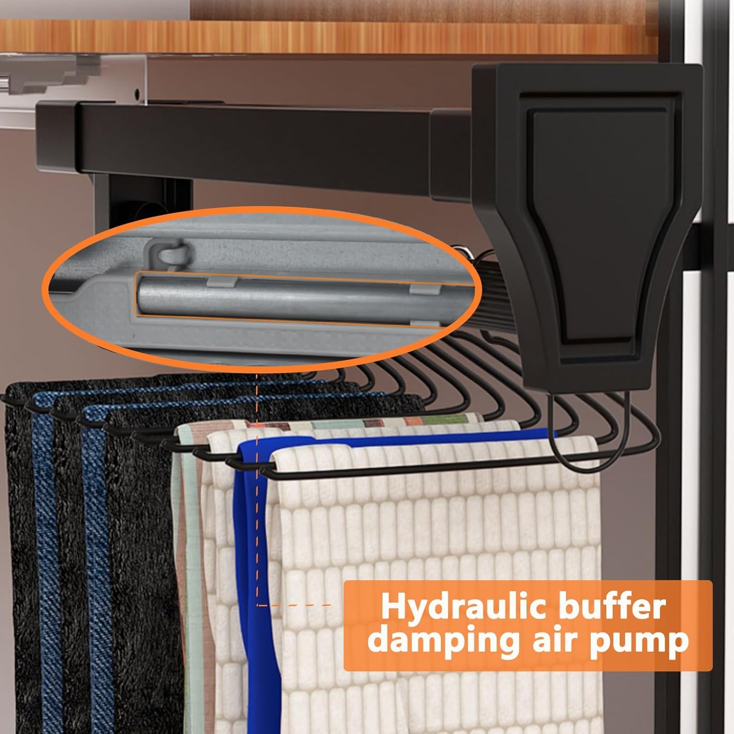 Adjustable Closet Rod, Extendable Clothes Hanger with Double Slide Rails, Silent Damping, Bearing 35kg, Top Mount Wardrobe Hanger Rack(Black,41.5cm/16.3in)