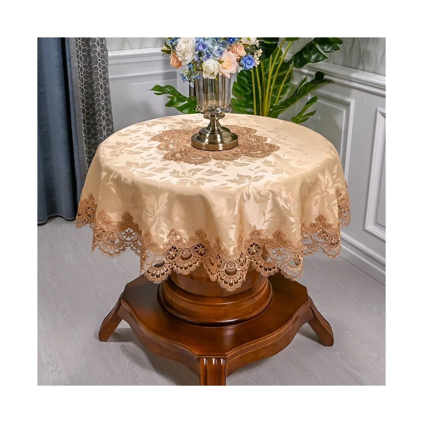 SHENJMAI Vintage Lace Table Table Cloth For Round Lace Tablecloth Dining Cover Embroidered Mat Dust(Color7,Diameter 130cm Round)