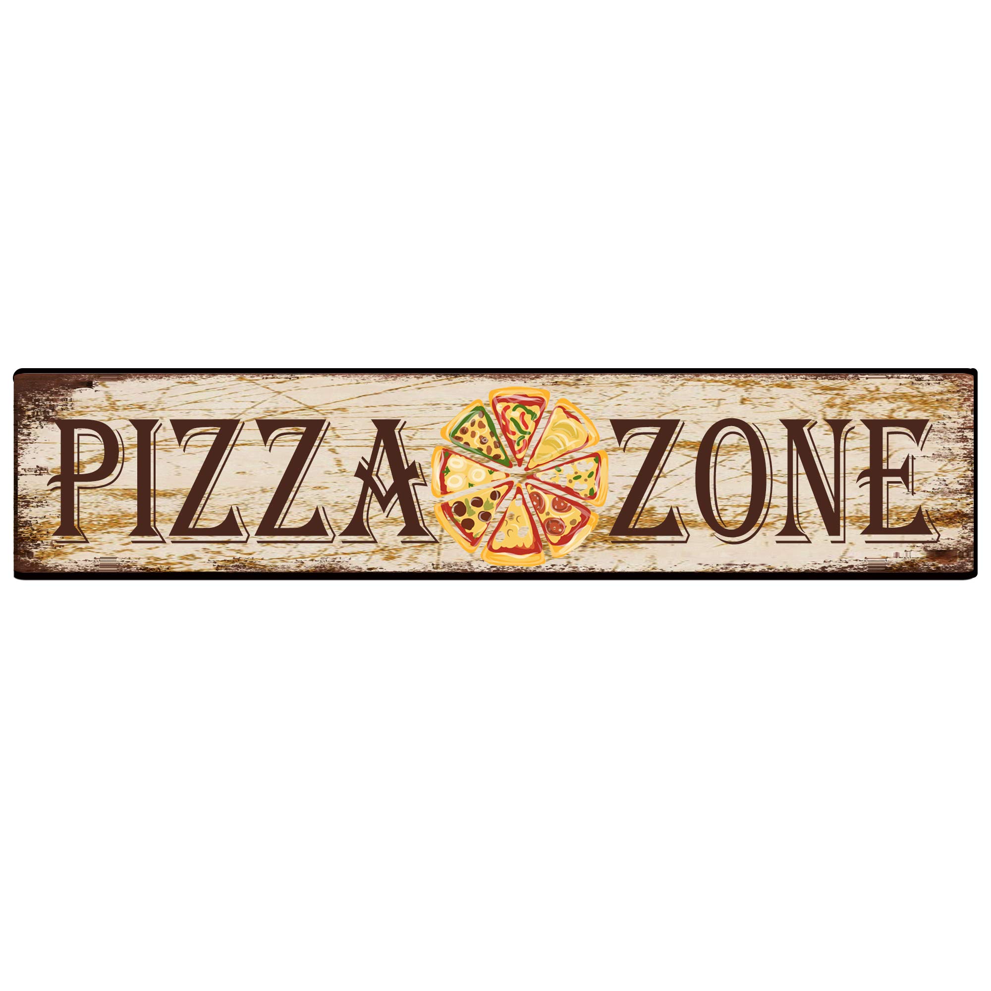 Jkfcbftp A2841 Pizza Zone Sign Aluminum Metal Plaque Rustic Tin Sign Retro Wall Decor 4X16 Inch