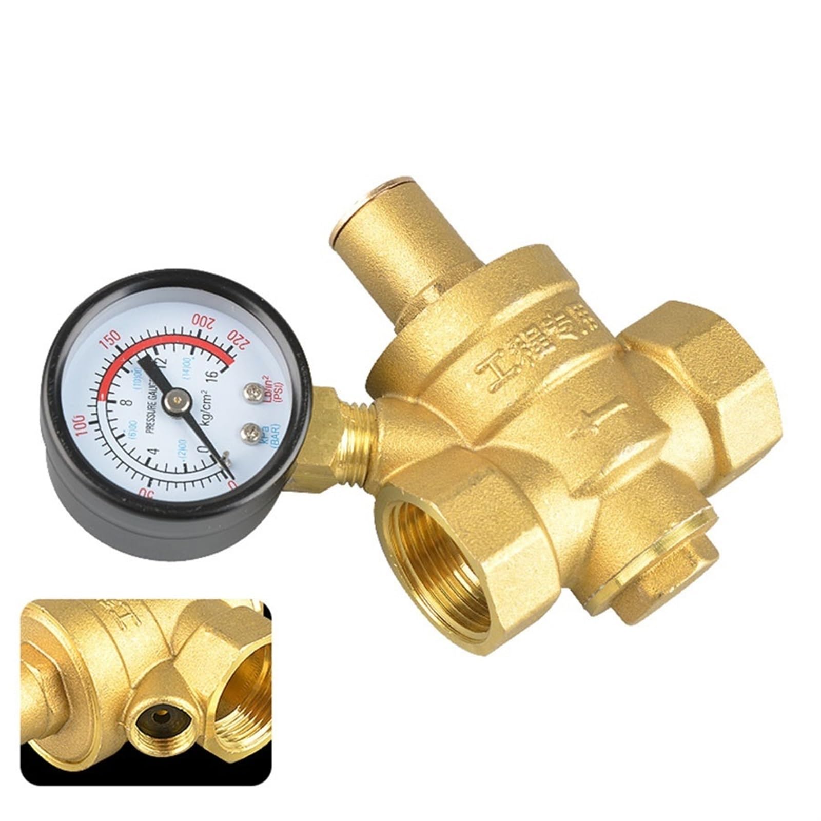 Regulador De Presion Agua Válvula reductora de presión agua latón, regulador DN15/DN20/DN25/DN32, medidor válvula alivio ajustable, G 1/2 "3/4" 1 "2" para Residencias(DN40,Without Gauge)
