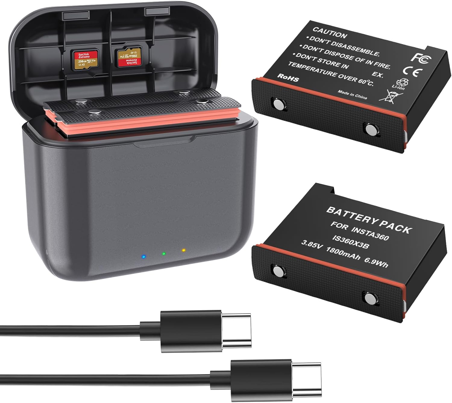 Fast Battery Charger Hub for Insta360 X3(Batteries No Included),Quick Portable 2 Channel Battery Charge Storage Station with Misro SD Card Slots (2 X3 Batteries with Charger)
