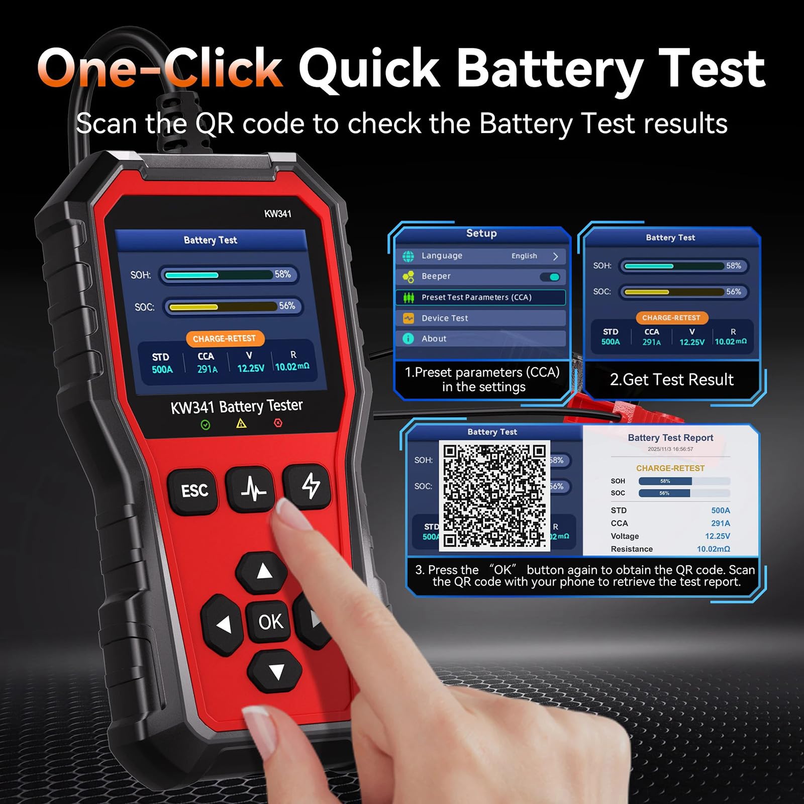 Strumento diagnostico digitale per batteria del veicolo digitale per monitoraggio dello stato della batteria ABS portatile Facile da trasportare per auto e Tester per auto