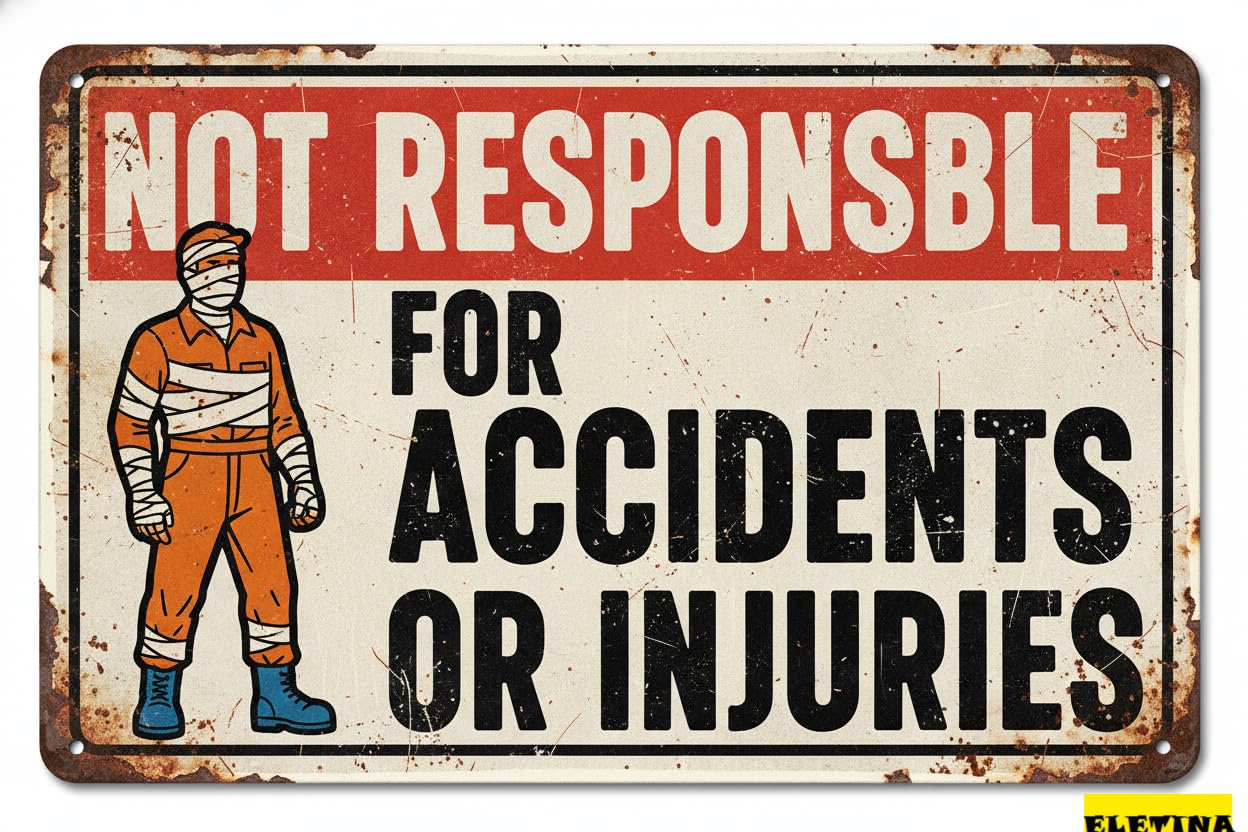 Vintage Metal Tin Sign for Man Cave Funny Street S Not Responsible Accidents Or Injuries Warning Use Homepool,playground S Outdoor Driveway 8 X 12 In Private Property Decorative