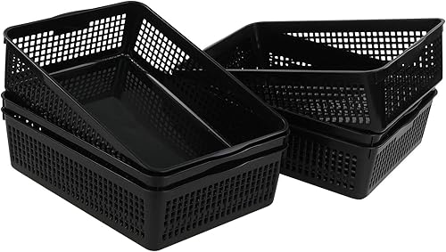 Miniatura 6 de Hespama 6 paquetes de cestas de almacenamiento de archivos de plástico, bandejas de papel A4 negras