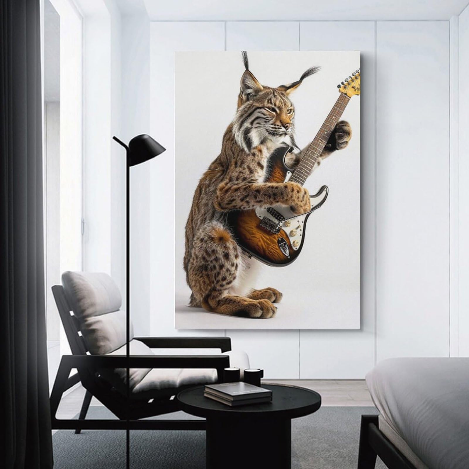 Junmoney Lynx Guitar Canvas Art Print 24x36inch(60x90cm), for Bedroom Decor, Cosy Corners Or Studios, An Easy Wall Refresh for Bedrooms