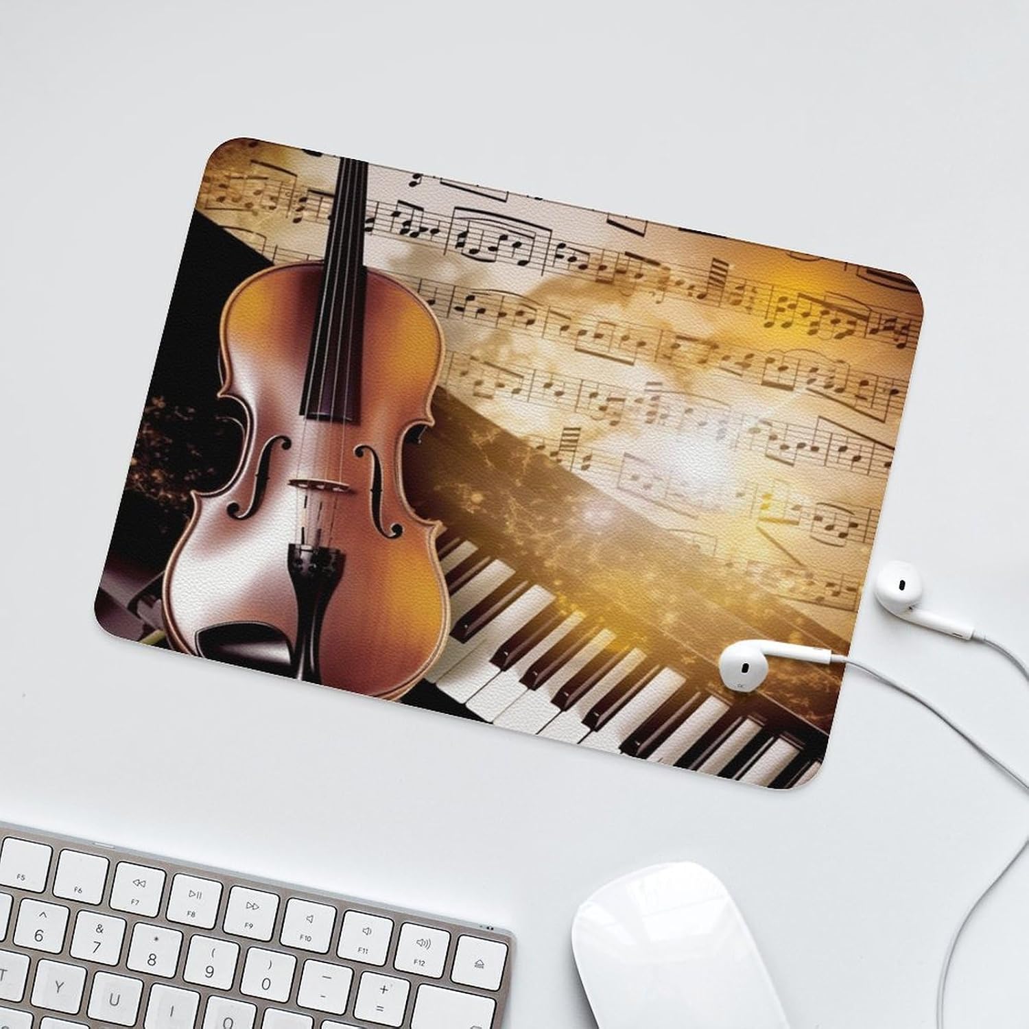 Piano Violin Music Notes Mouse Pad Rectangle Premium-Textured Waterproof Leather Computer Mousepad, Stitched Edges Gaming Mouse Mat for Laptop, Home Office Decor Desk Accessories image 4