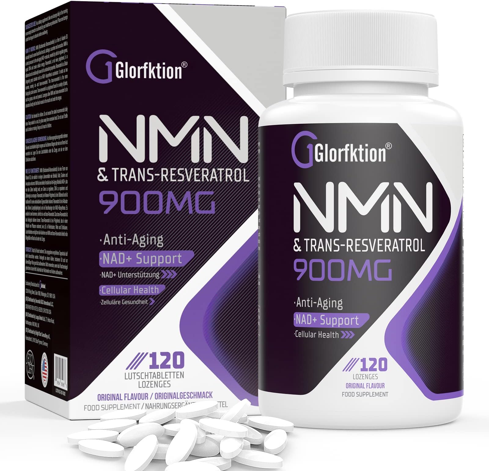 Trans-Resveratrol & NAD+ 900mg, Enhanced with Black Pepper for Max Absorption, 120 Fast-Acting Lozenges for 4 Month Supply (120 Count (Pack of 1))