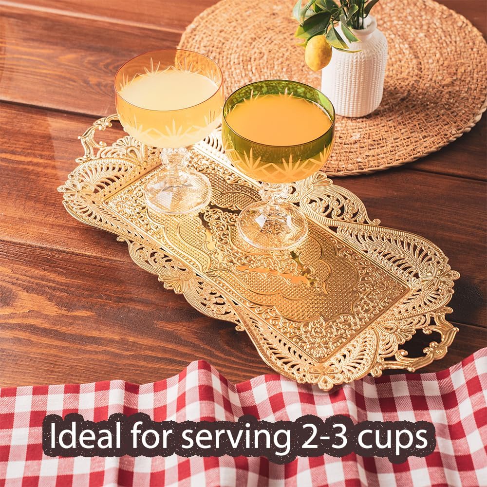 Small Gold Turkish Tea Coffee Serving Tray Table Decor Decorative Handles Rectangle - Gold Rectangular Candle Rustic Farmhouse Home Kitchen Brass Moroccan Style Traditional Fancy Tray Decor