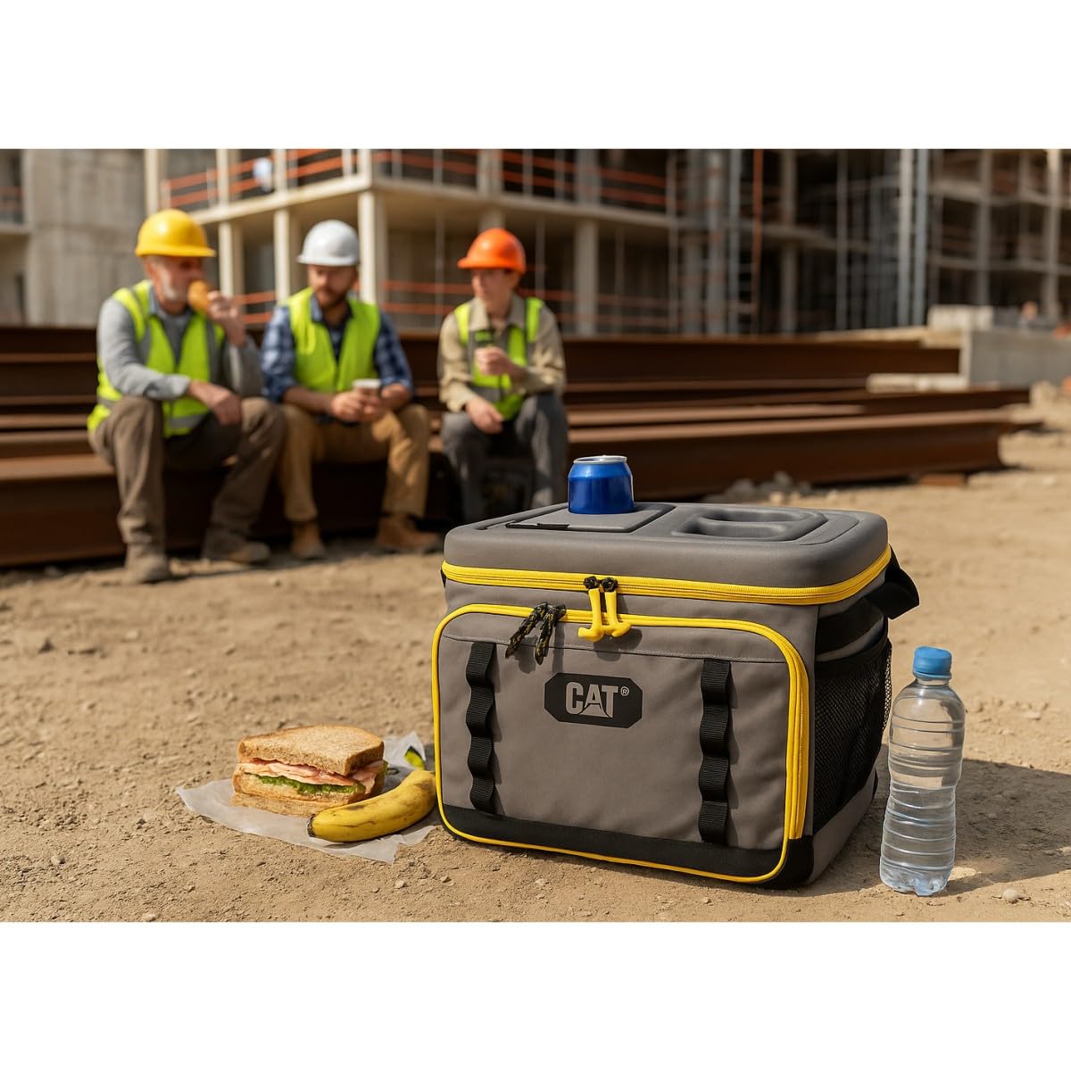 CAT Bolsa Nevera Isotérmica 35L - Nevera Portátil Familiar con Aislamiento Térmico - Forro de Aluminio con Portavasos Integrado - Correa Ajustable y Bolsillos con Cremallera - Poliéster Recubierto