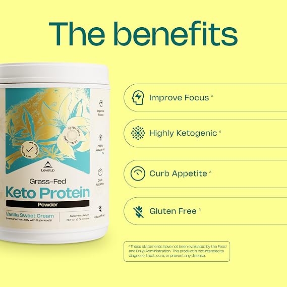 LevelUp WINNER - BEST KETO PROTEIN Grass-fed Collagen Protein Powder, C8 MCT Oil, Whey Protein Isolate, Irish Butter, Ketogenic Protein Shake Supplement (Chocolate Cream)