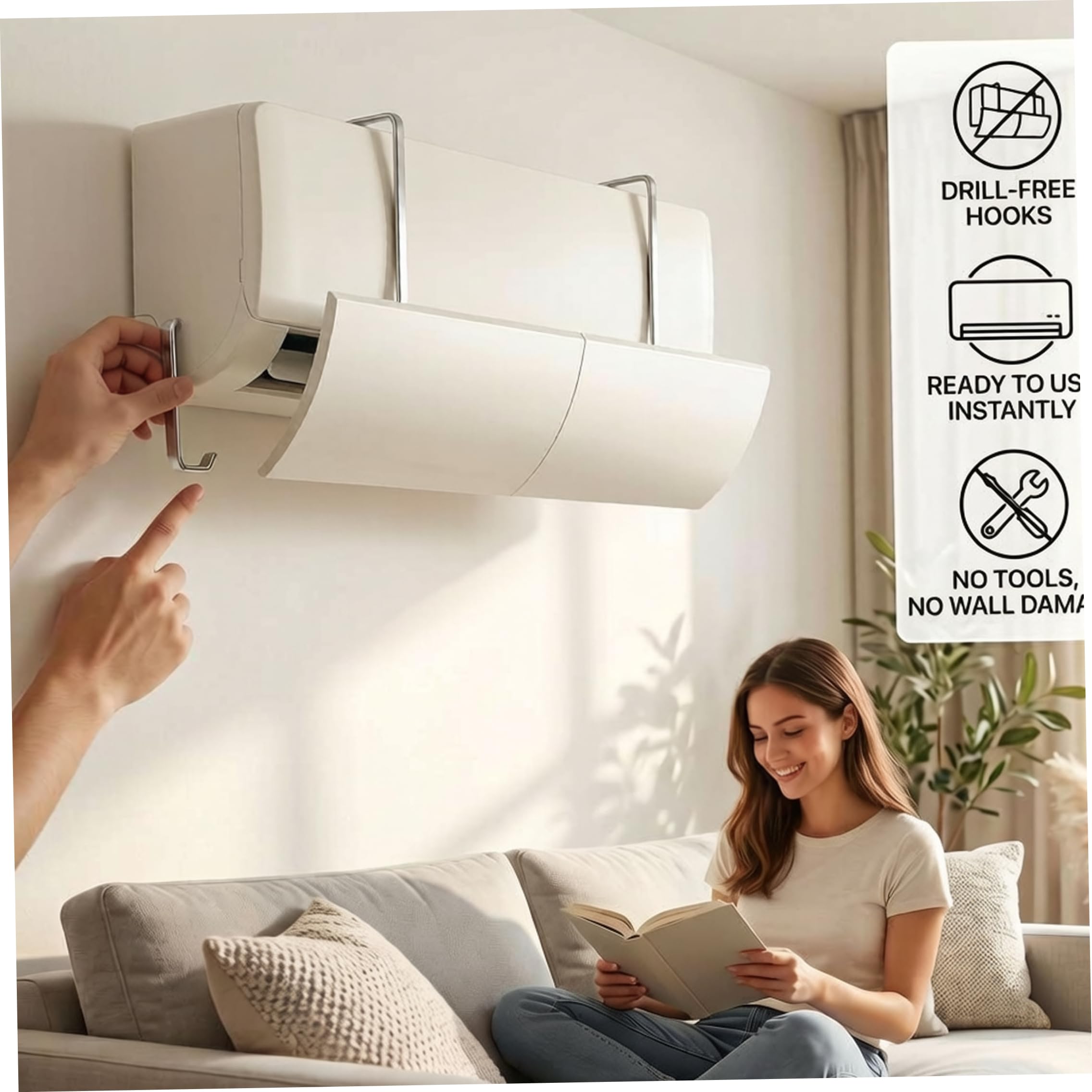 Deflector de ventilación de CA retráctil sin taladros y sin herramientas: deflector de soplado antidirecto para la mayoría de las unidades de aire acondicionado 22, 83-37, 80 (blanco)