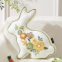 Phantoscope Easter Bunny Throw Pillow - Embroidered Floral Velvet Rabbit Cushion, 18.5x13 White Decor for Couch, Bed & Living Room