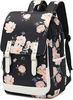 Floral Laptop Backpack,College School Backpack with USB Charging Port