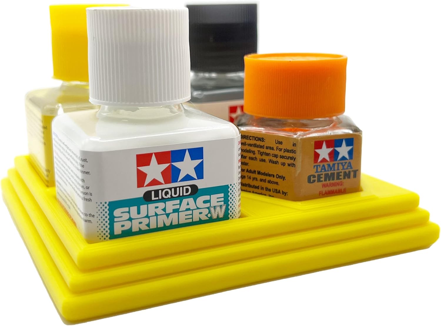 Jeff Did It! 20ml Hex & 40ml Square Bottle Glue Cement Holder Holds 1 Hex Bottle and 3 40ml Square Bottles Compatible with Tamiya Cement 40ml Square Bottles 87038 & 20ml Hex - Holder Only (Yellow)