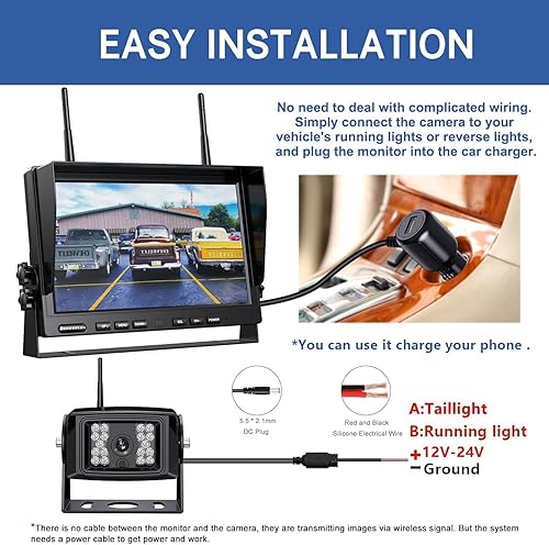 Miniatura 6 de ZEROXCLUB Sistema de cámara de respaldo inalámbrico 1080P para caravana, remolque, camión, cámper, monitor DVR de 10 pulgadas, grabación de visión