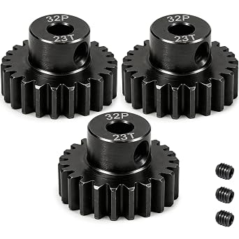 32P 23T RC Car Gear Set | 45# Steel Black Oxide | 5mm Bore +0.03mm | Precision Engineered Motor Pinion Gear Compatible with Traxxas/ARRMA/HPI/Kyosho 3-Pack with M4 Set Screws