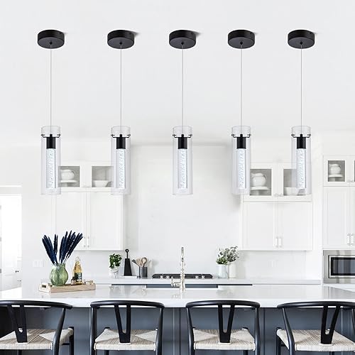 Miniatura 3 de Paquete de 3 mini luces colgantes, iluminación colgante para isla de cocina con 24W CRI80 1920Lumen 6000K acabado negro para cocina, restaurante,