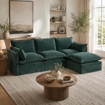 93" L-Shape Sectional Sofa, Modular Couch with Ottoman & Chenille