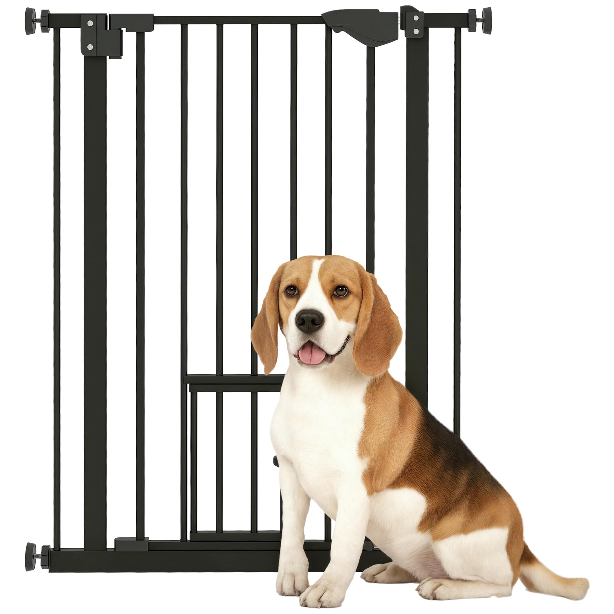 PawHut 29"-31.5" Wide Dog Gate with Cat Door, 36" H Pet Gate with Small Door, Easy Open Indoor Dog Gates for Doorways, House, Stair, Black