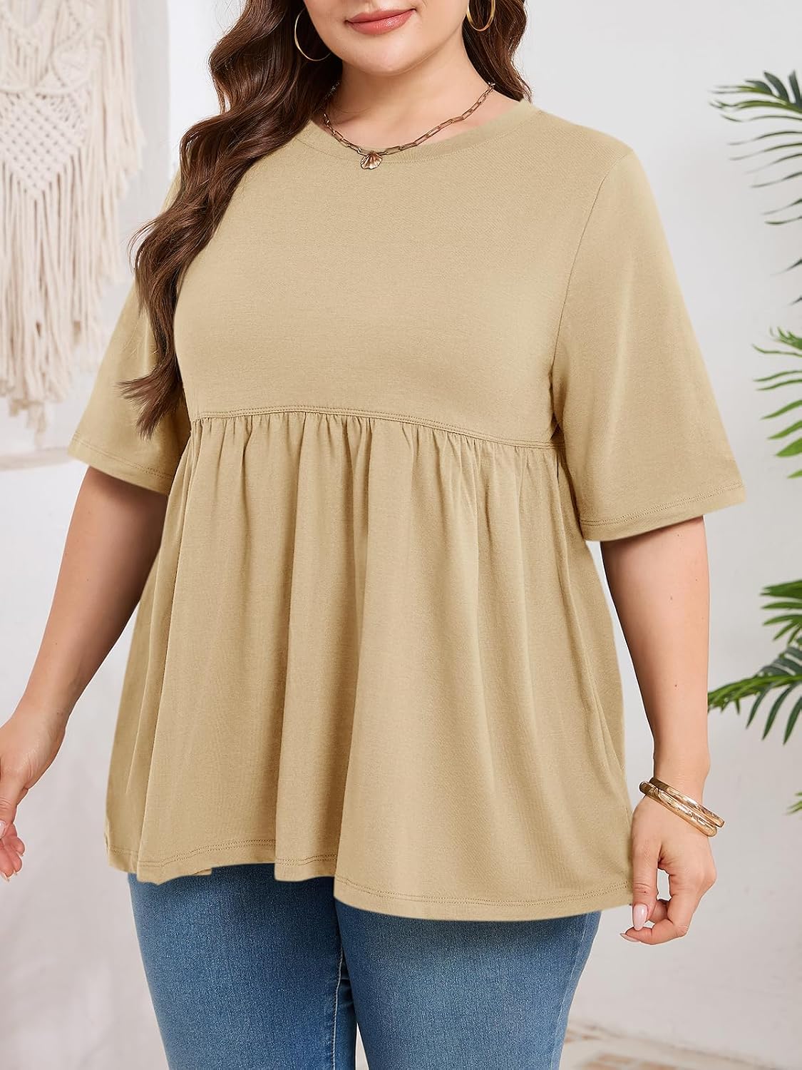 Cicy Bell Womens Babydoll Tops Plus Size Tunic Summer Flowy Peplum Shirts image 4