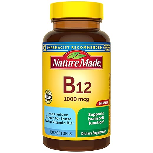 Nature Made Vitamin B12 1000 mcg, Dietary Supplement for Energy Metabolism Support, B12 Vitamins 1000 mcg, 150 Softgels, 150 Day Supply