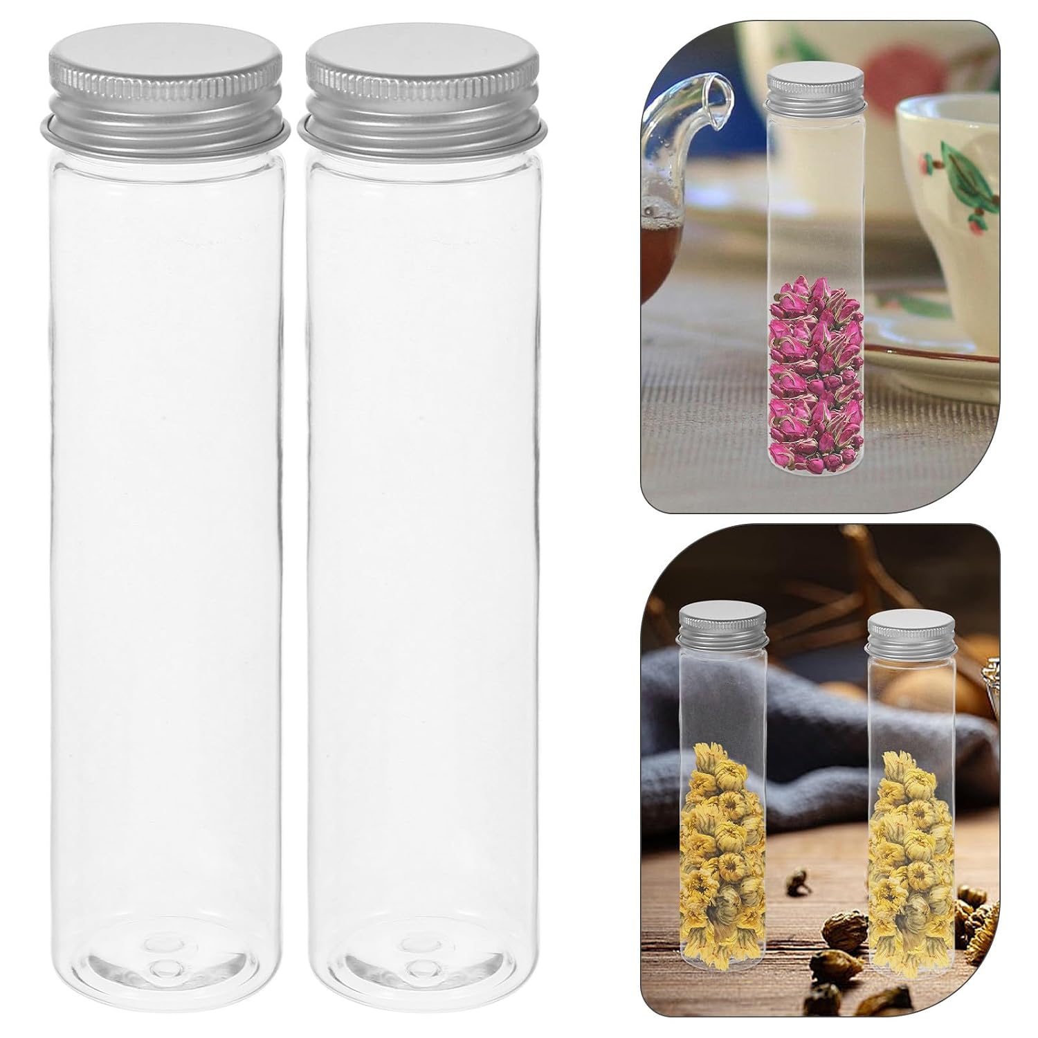 SEWACC 20pcs 110ml Transparent Plastic Flat Base Test Tubes for Scientific Experiments, Small Plastic Storage Vials for Laboratory and Sample Collection