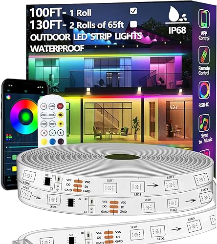 Miniatura 7 de Tira de luces LED de 32.8 pies para exteriores, impermeable, IP68, tira de luz RGB+IC para exteriores con control por aplicación/control remoto,