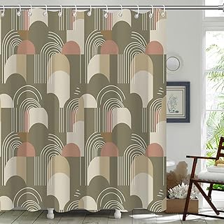 Earth Tone Boho Shower Curtains,72x72 Inch Brown Neutral Geometric Pattern Bathroom Art Decor,Modern Bohemian Aesthetic Waterproof Polyester Fabric Bath Curtain for Home Apartment