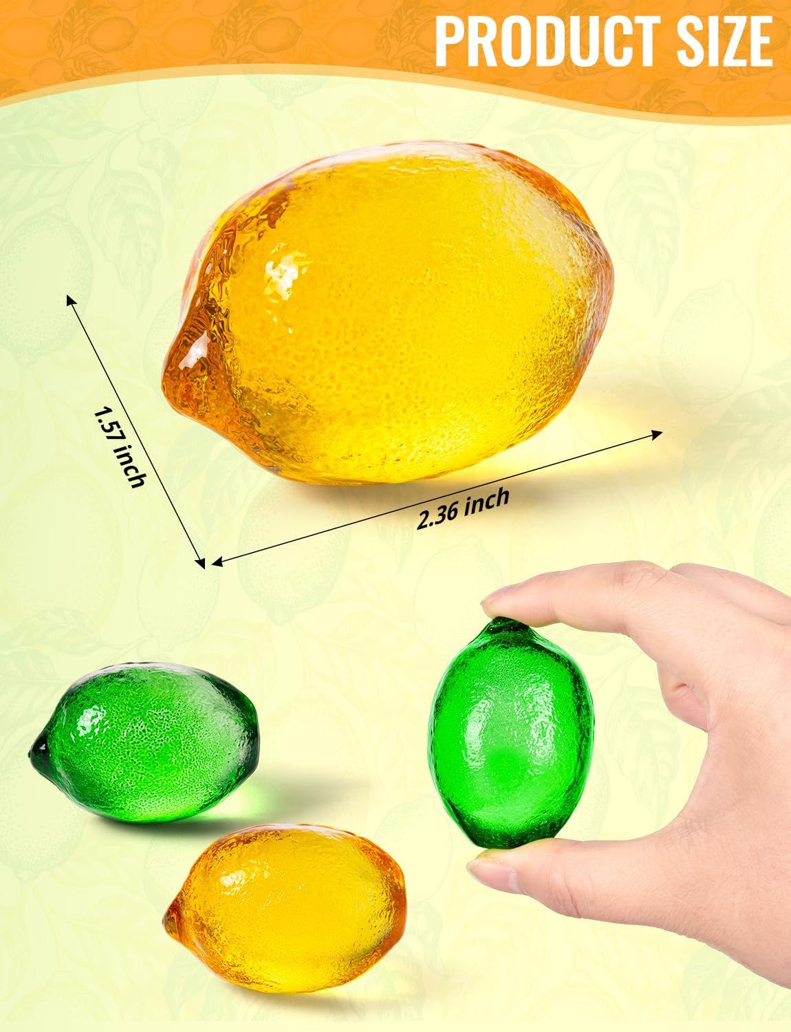 2Pcs Glass Lemon Figurine Collectibles, 2inch Glass Fruits Decoration for Home Office Table Lemon Ornament Decoration