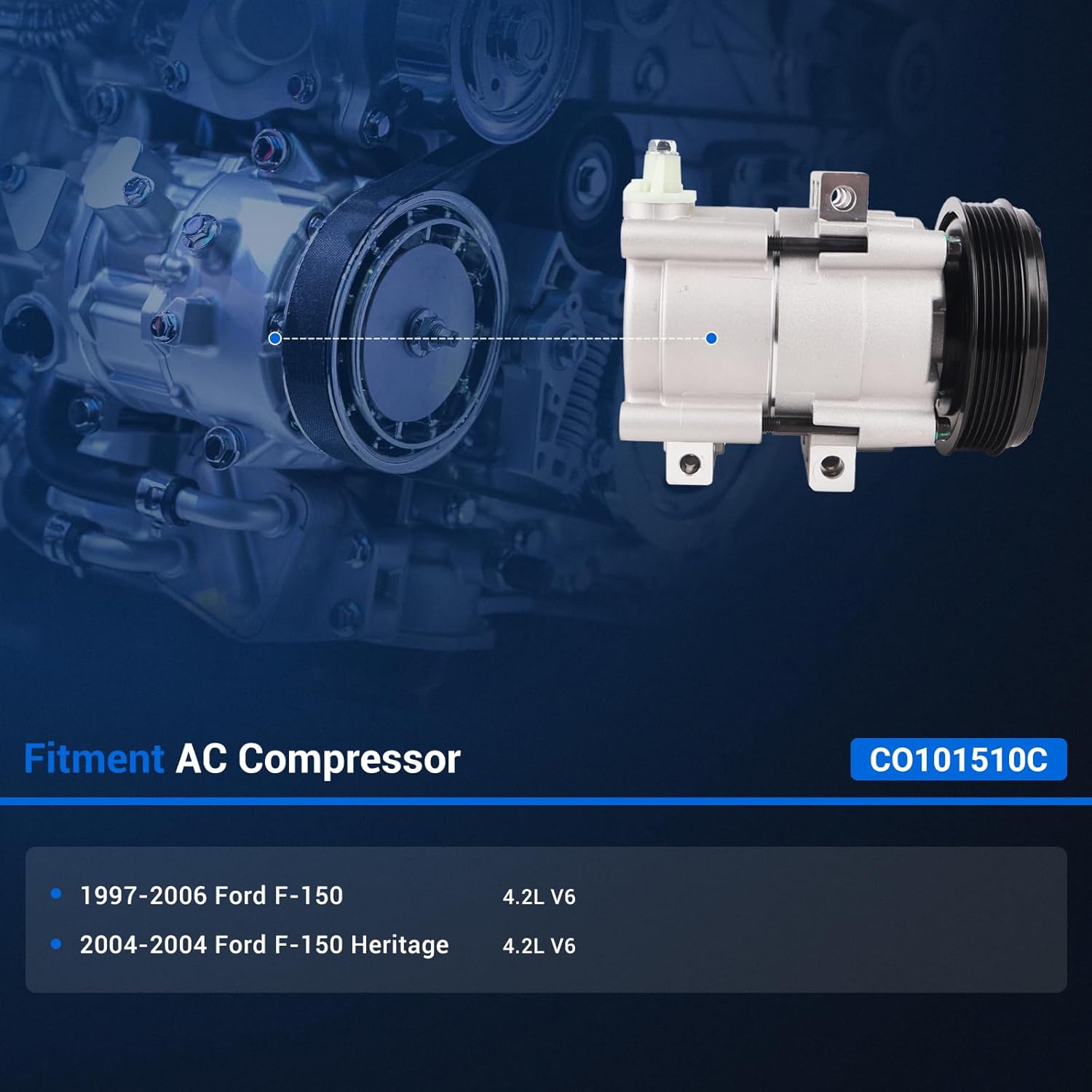 Autoround Air Conditioner AC Compressor Fit for 1997-2006 Ford F-150 4.2L, 2004 F-150 Heritage 4.2L, Replace# CO101510C F65Z19V703J 4L3Z19703AA 58151