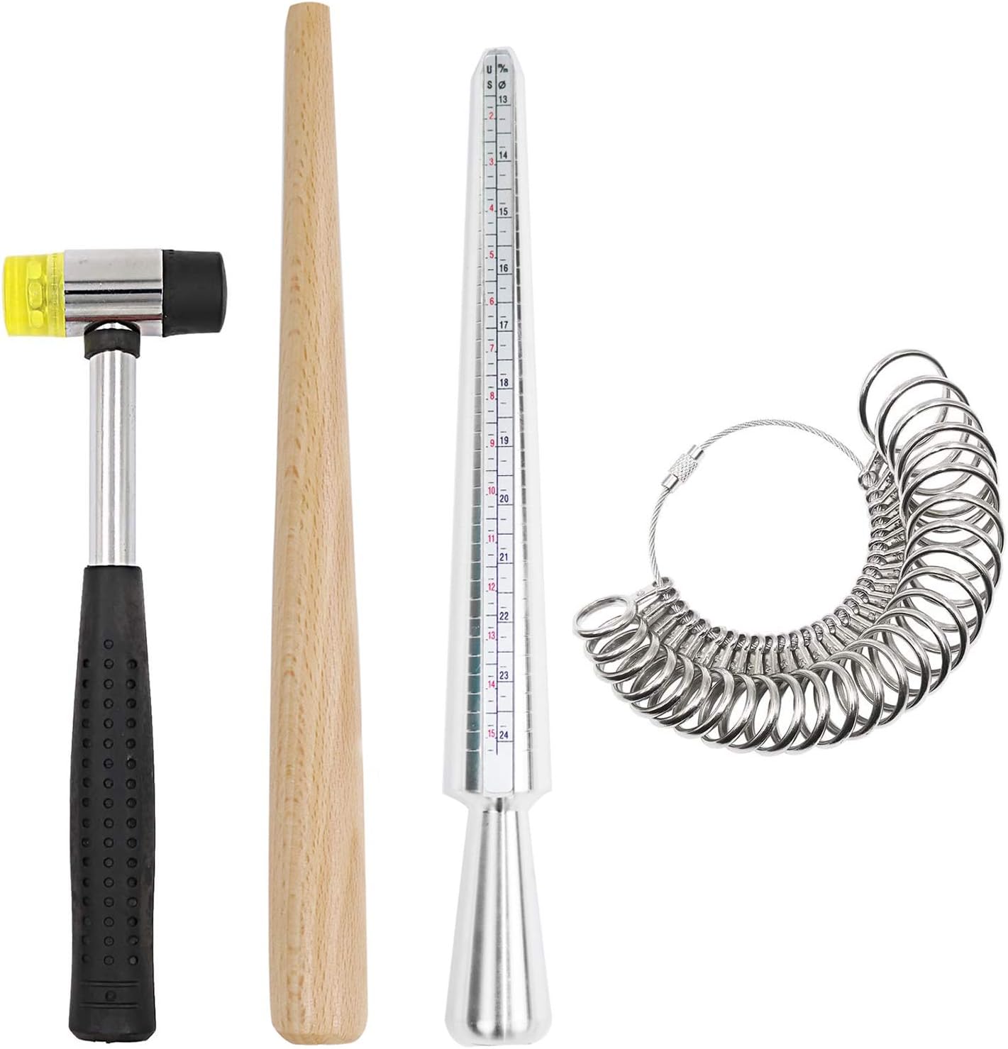 - HEYMOUS Ring Mandrel Metal Ring Sizer Set with Jewelry Rubber Mallet Hammer Rings Size Measuring Tools Finger Gauge Wood Ring Shaper Tool Jeweler's Repair Kit