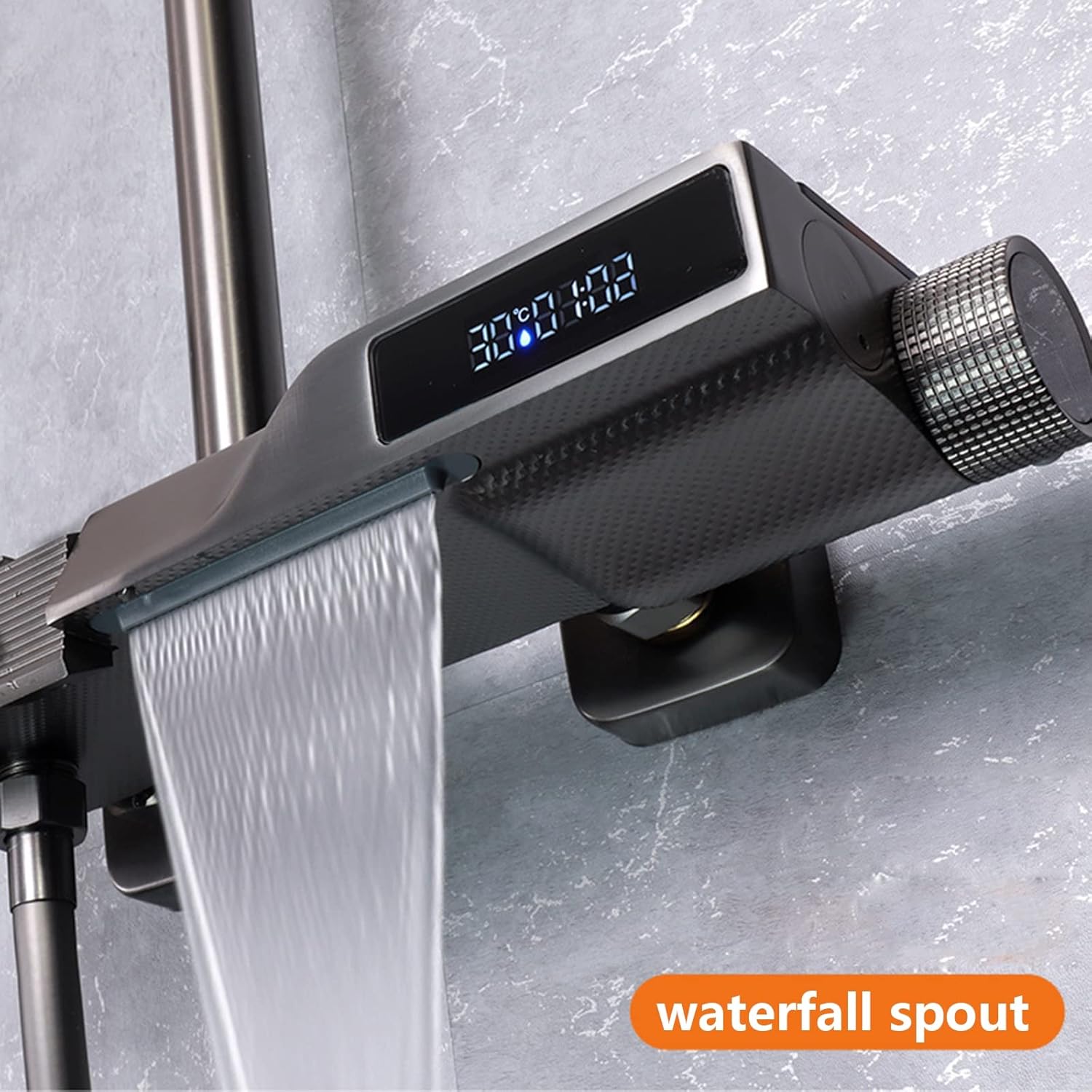 Exposed Shower System Hot and Cold Digital Display Shower Faucet Set Bathroom Four Function Shower Fixture Combo Set with Adjustable 12 Inch Rain Shower Head and Hand Shower
